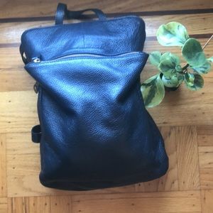 Lcredi 100% Leather Dark Blue Pebbled Leather w/ Gold Med Backpack Shoulder Bag